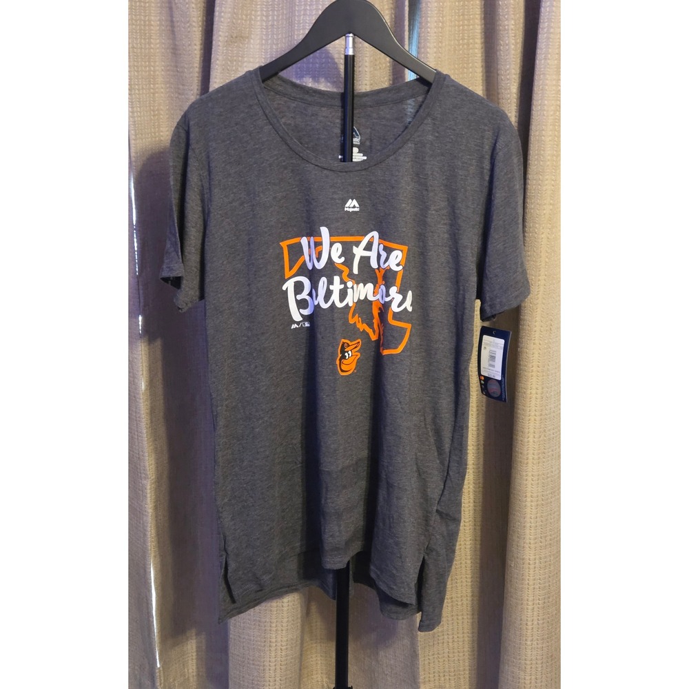 NWT Majestic We Are Baltimore Orioles T-Shirt Women's Large Gray Baseball MLB